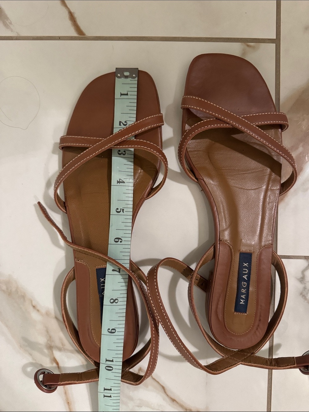 Margaux Tan Leather Strappy Ankle-Wrap Sandals - Picture 6 of 14